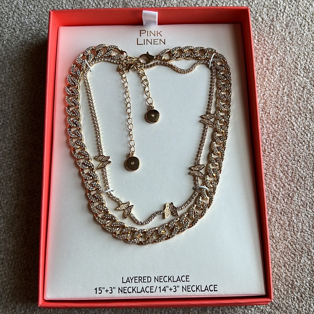 NIB Pink Linen Layered Necklace 2 piece set